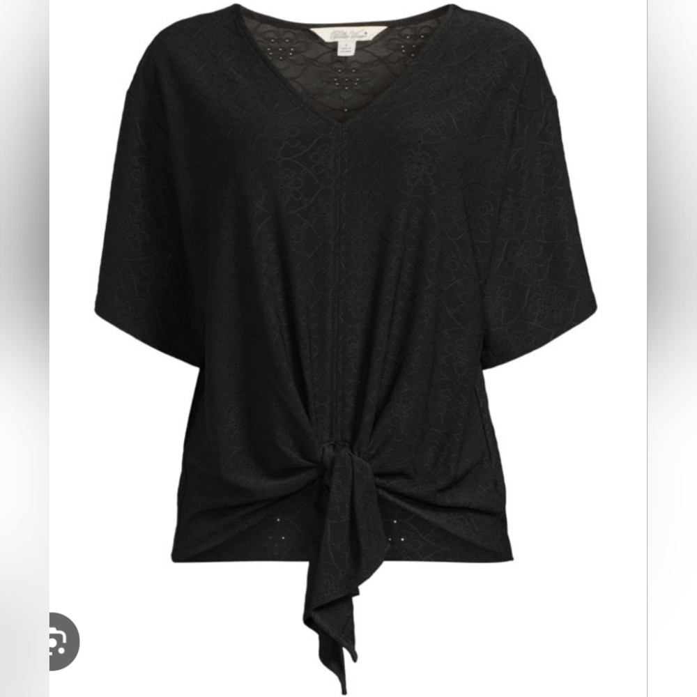 Elegant Black V-Neck Tie-Front Top